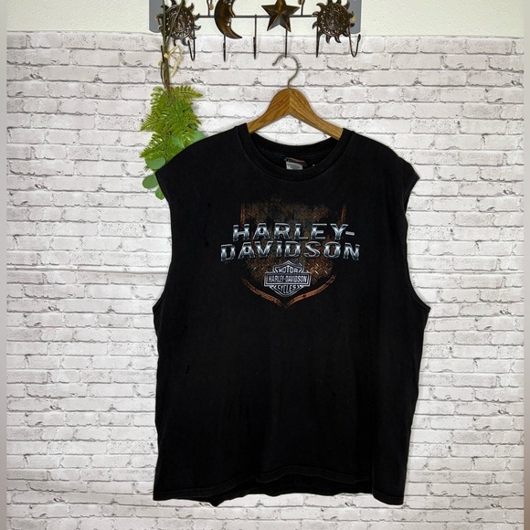 Harley Davidson Burleson Texas Black Sleeve Less Muscle Tee - Picture 1 of 4